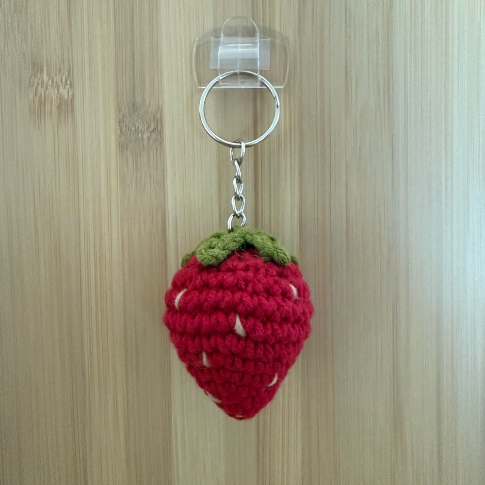Strawberry crochet keychain